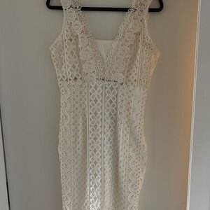 Bardot Lace Midi Dress in Cream